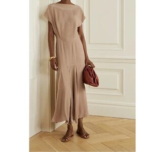 TOVE Elodie Open Back Silk Crepon Midi Dress Size 38